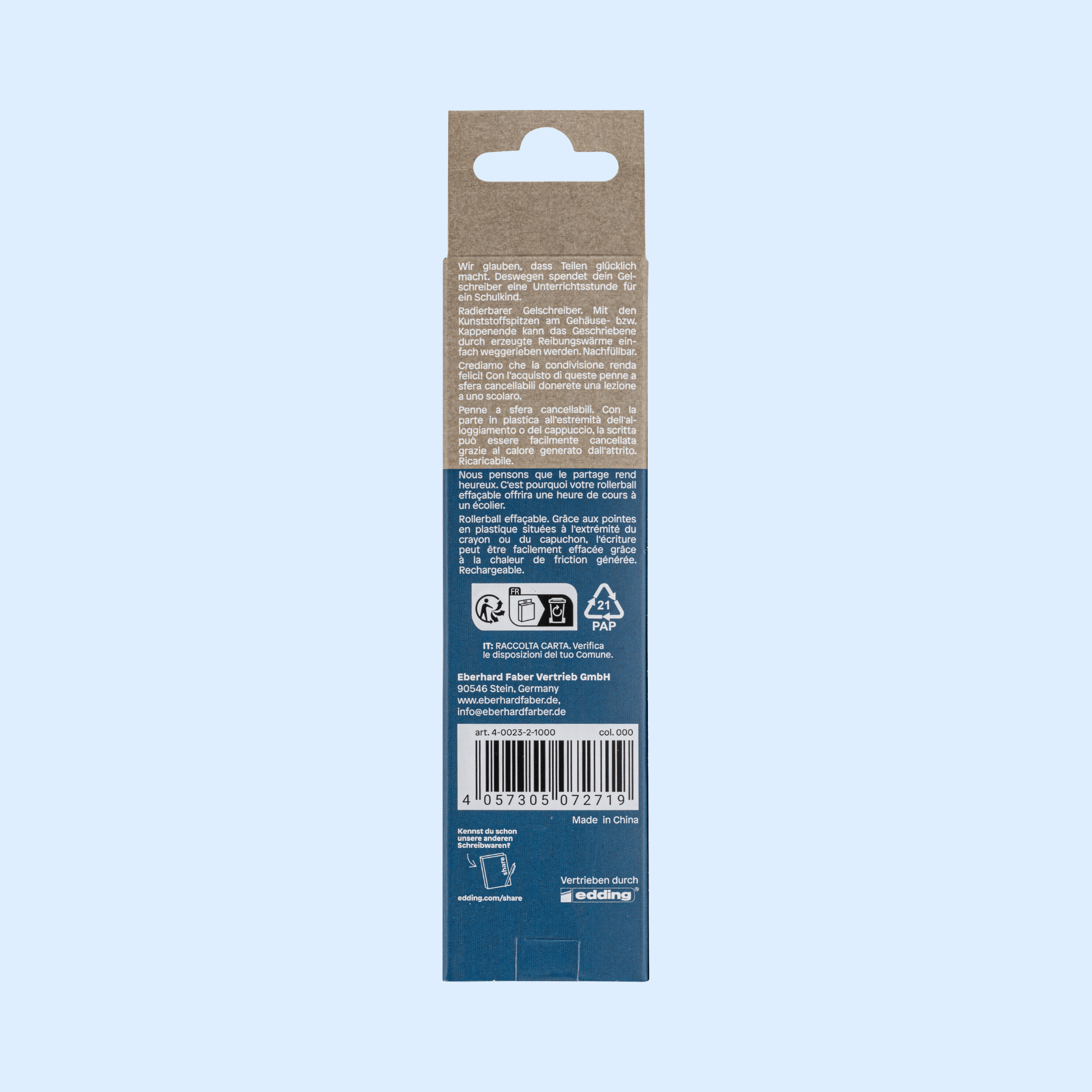 Radierbarer Gelroller M schwarz-blau 2er-Pack