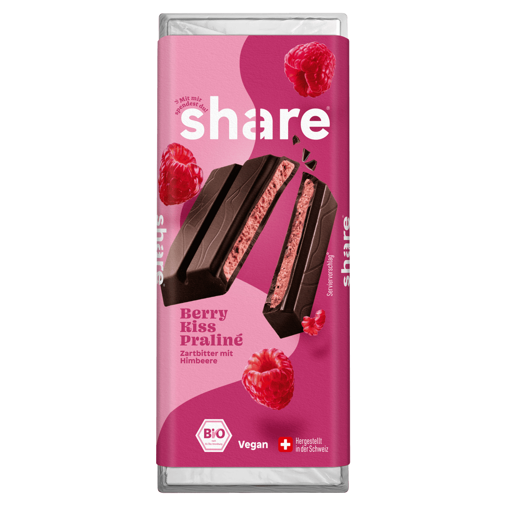 Bio Tafelschokolade Berry Kiss Praliné Zartbitter mit Himbeere 1x80g