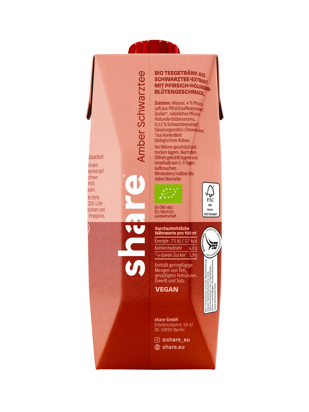 Bio Teegetränk Amber Schwarztee Pfirsich Holunderblüte