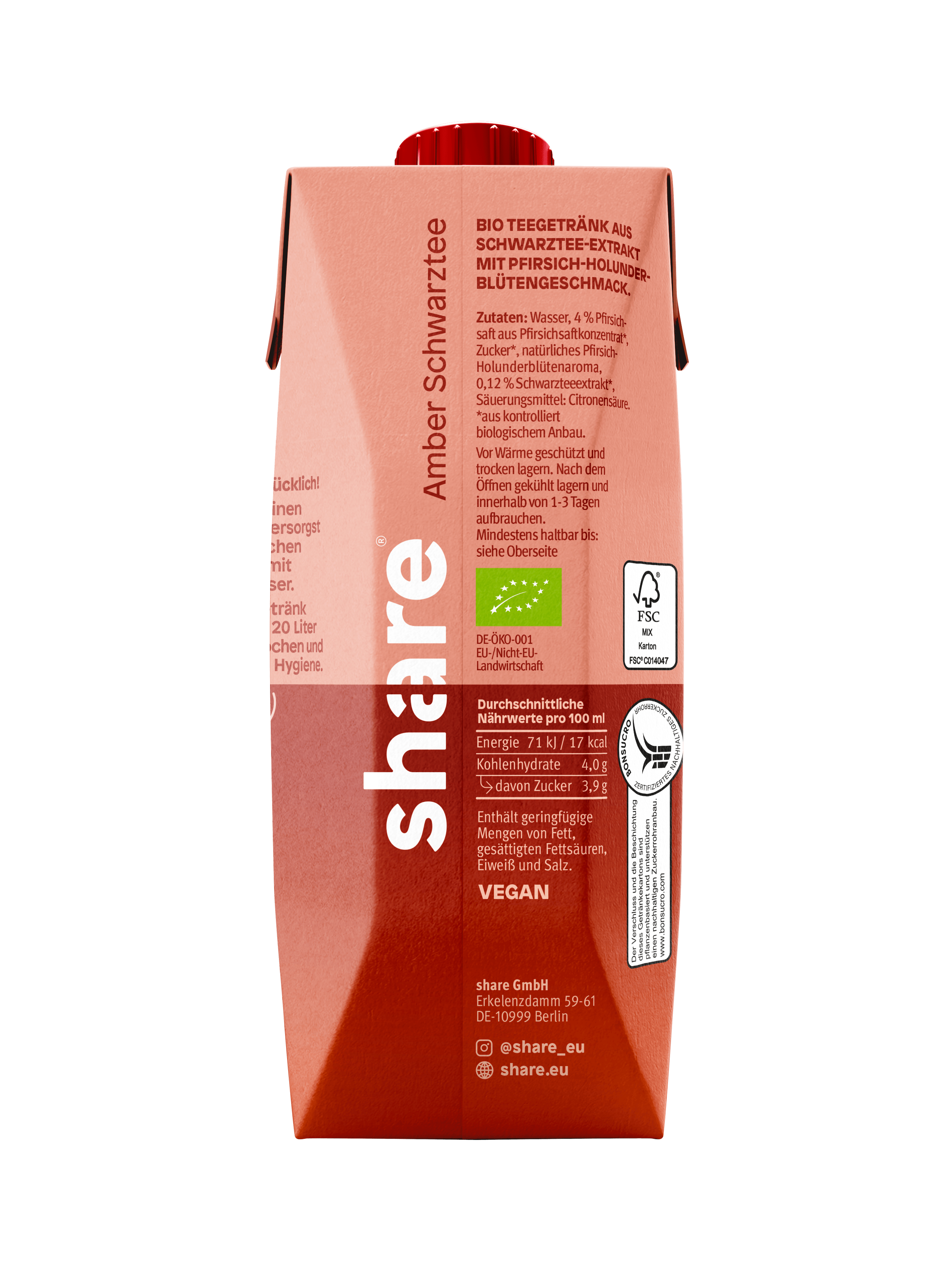 Bio Teegetränk Amber Schwarztee Pfirsich Holunderblüte